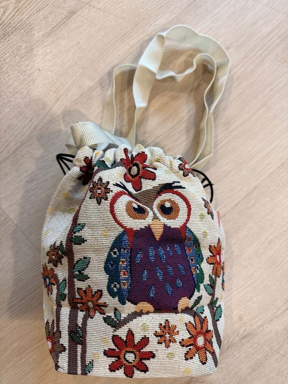 Unbranded Owl Tapestry Drawstring Shoulder Bag Multicolored